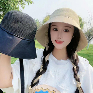 夏季大檐遮阳防晒帽子女款2026新款百搭渔夫帽防紫外线遮脸太阳帽