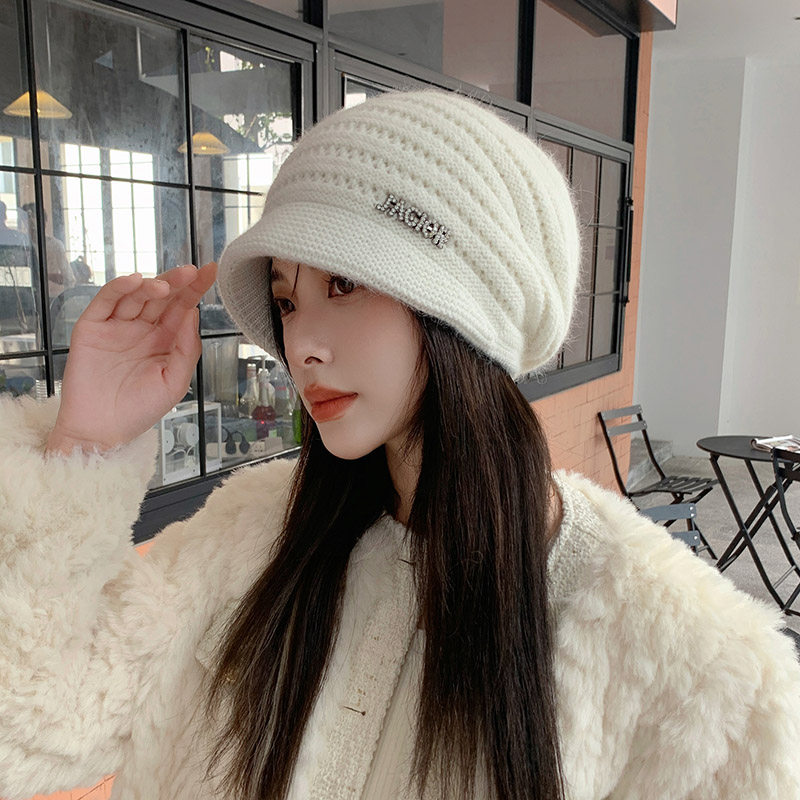 日系时尚保暖短檐包头帽子女秋冬季显脸小针织毛线帽堆堆帽头巾帽