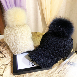冬天毛绒帽子女韩版潮休闲百搭鸭舌帽秋季新款真狐狸毛球棒球帽潮