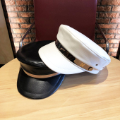 帽子女款 欧美M标皮质鸭舌帽平顶短檐贝雷帽百搭八角帽潮 春秋新款