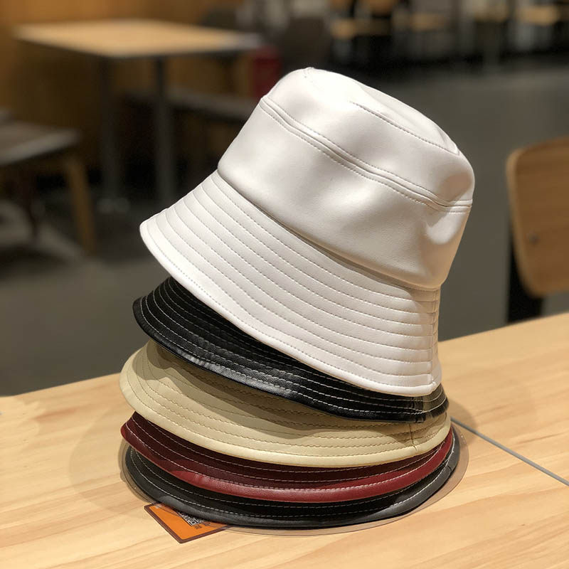 帽子女春秋网红款pu皮质日系百搭韩版潮时尚复古渔夫帽青年盆帽女