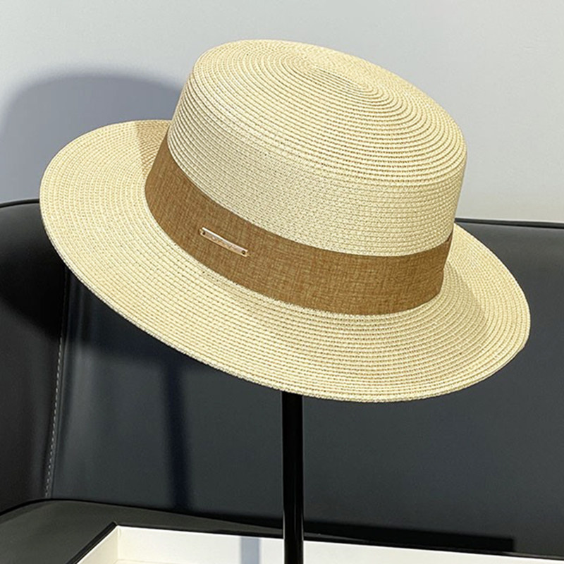法式平顶草编帽子女款2026新款韩版百搭春夏季遮阳帽防晒帽太阳帽