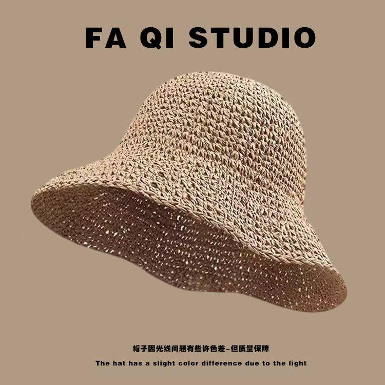 大头围草帽女款夏季海边沙滩遮阳帽大帽檐可折叠防晒草编渔夫帽潮