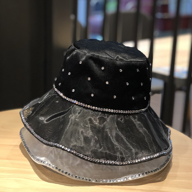 镶钻绸缎大檐防晒时尚网红款帽子