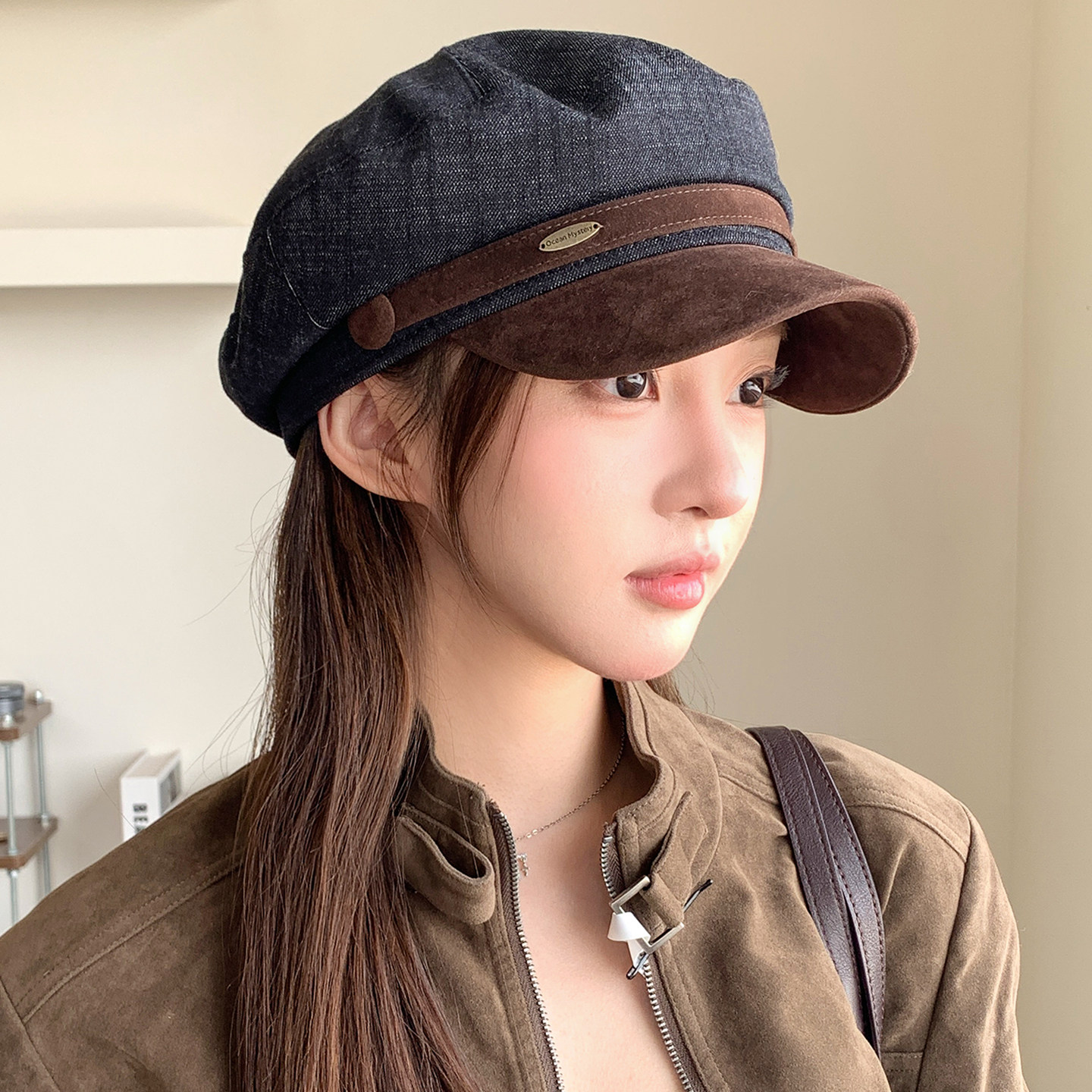 英伦女宽檐八角帽显脸小