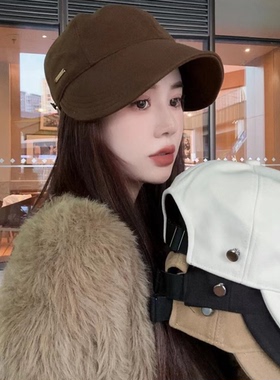 帽子女款加宽遮脸鸭舌帽春秋百搭渔夫帽春夏遮阳帽休闲时尚毛呢帽