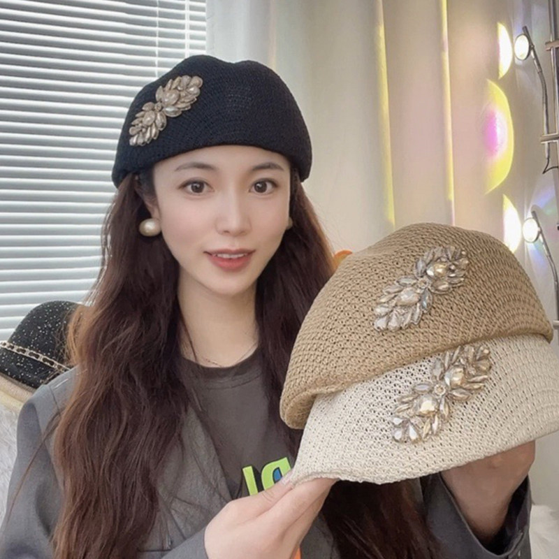 定型镂空重工水钻贝雷帽子女款2025新款夏季薄款优雅高品质前进帽