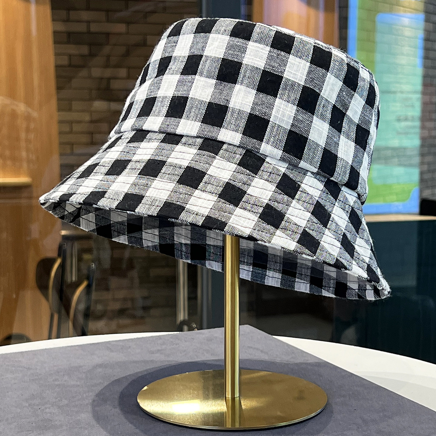 黑白格子渔夫帽子女款2026新款日系百搭夏季遮阳盆帽显脸小防晒帽