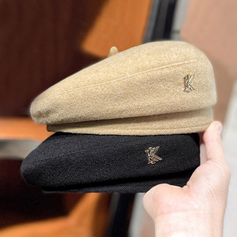 毛呢字母贝雷帽英伦复古女春秋季