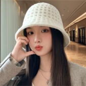 显脸小出游休闲水桶帽 保暖针织渔夫帽子女日系简约时尚 秋冬季 新款
