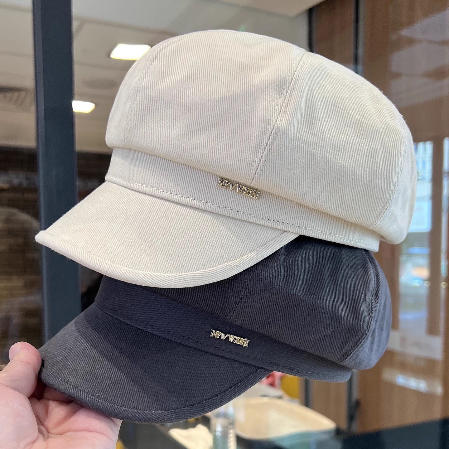 韩版ins简约纯色八角帽子女款春秋季百搭显脸小大头围休闲画家帽