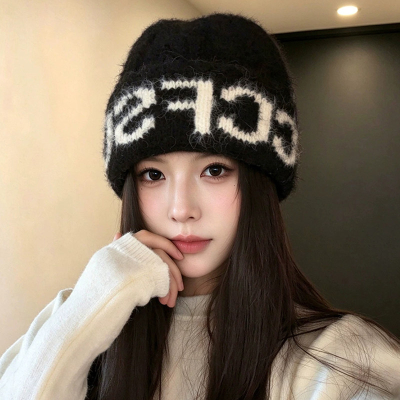 韩版加厚保暖显脸小针织帽女