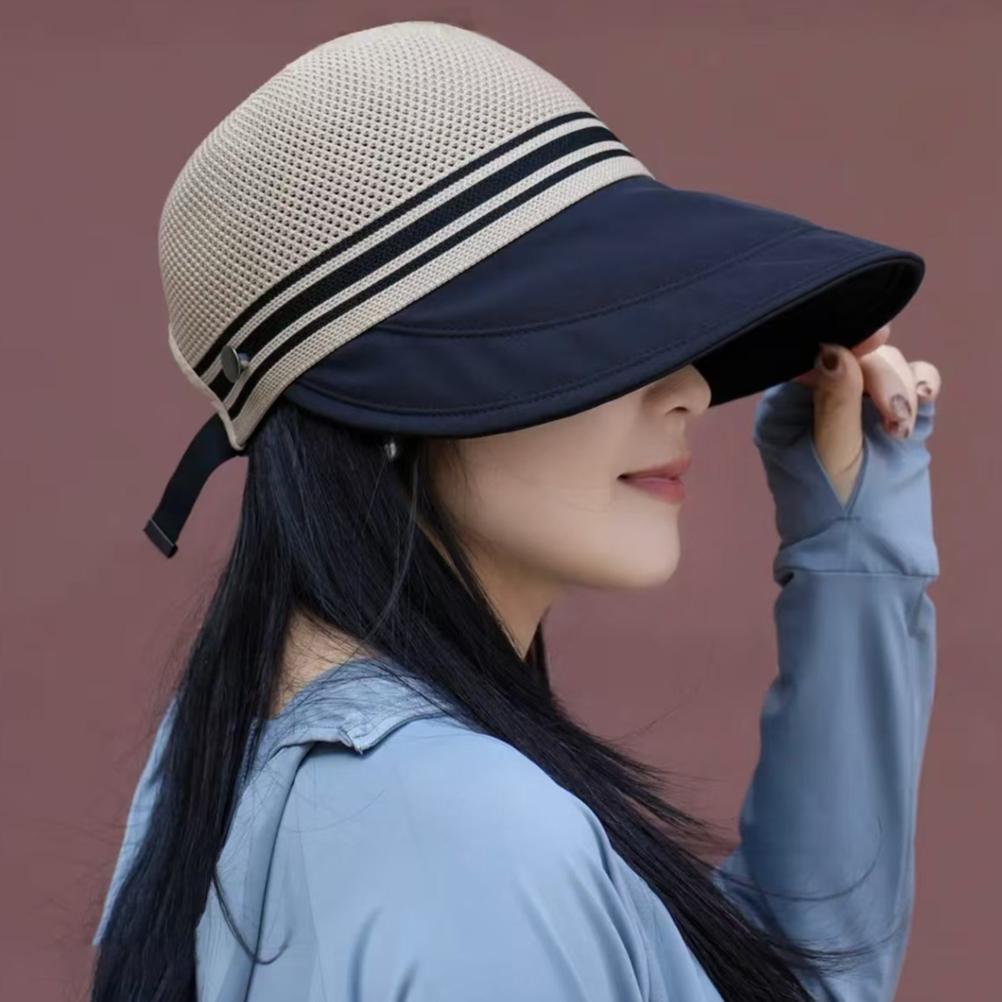 遮阳鸭舌帽子女春夏新款镂空透气大檐可折叠防紫外线太阳帽防晒帽