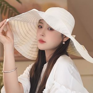 夏季新款加大帽檐遮阳渔夫帽子女出游百搭显脸小可折叠防晒太阳帽