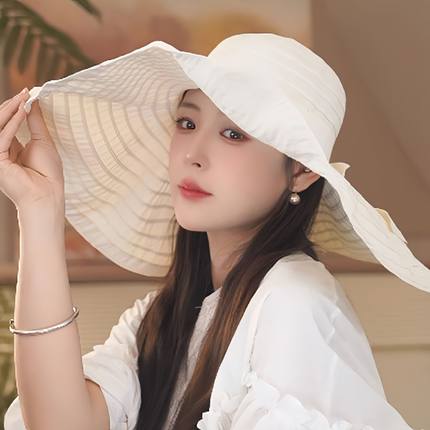 夏季新款加大帽檐遮阳渔夫帽子女出游百搭显脸小可折叠防晒太阳帽