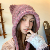 2026年秋冬季 混色可爱猫耳朵流苏针织帽子女防寒保暖毛线帽潮 新款
