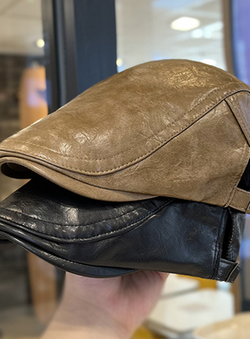 新款简约纯色皮前进帽子女款2026春夏季时尚百搭气质洋气画家帽