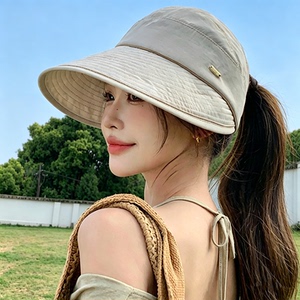大檐帽子女款夏季户外防晒遮阳帽户外出游渔夫帽显脸小遮脸空顶帽