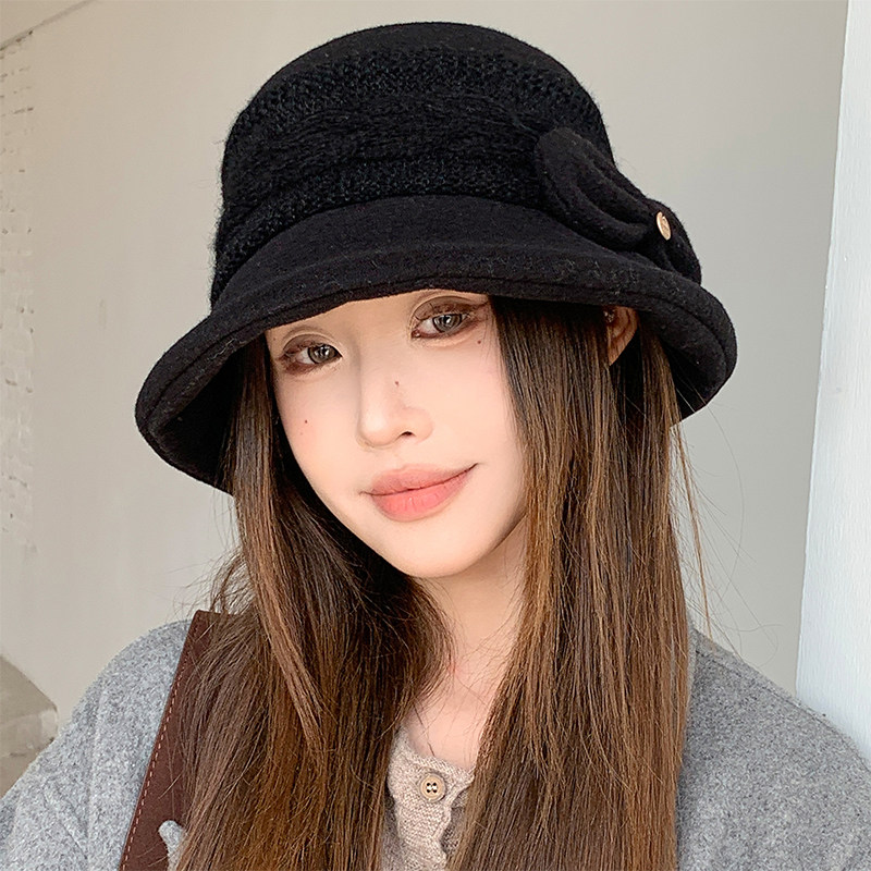 赫本风蝴蝶结宽檐渔夫帽显脸小