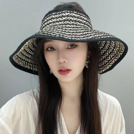 大檐可折叠出游防晒空顶帽子女款2025新款夏季遮阳帽防紫外线草帽