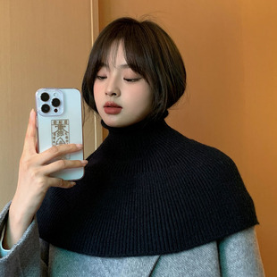 高领套头韩版黑色围巾女秋冬毛衣斗篷披肩高级感外搭毛线针织围脖