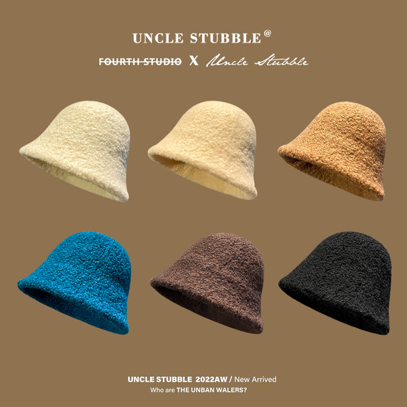 水桶帽日系女秋冬季颗粒绒圆顶