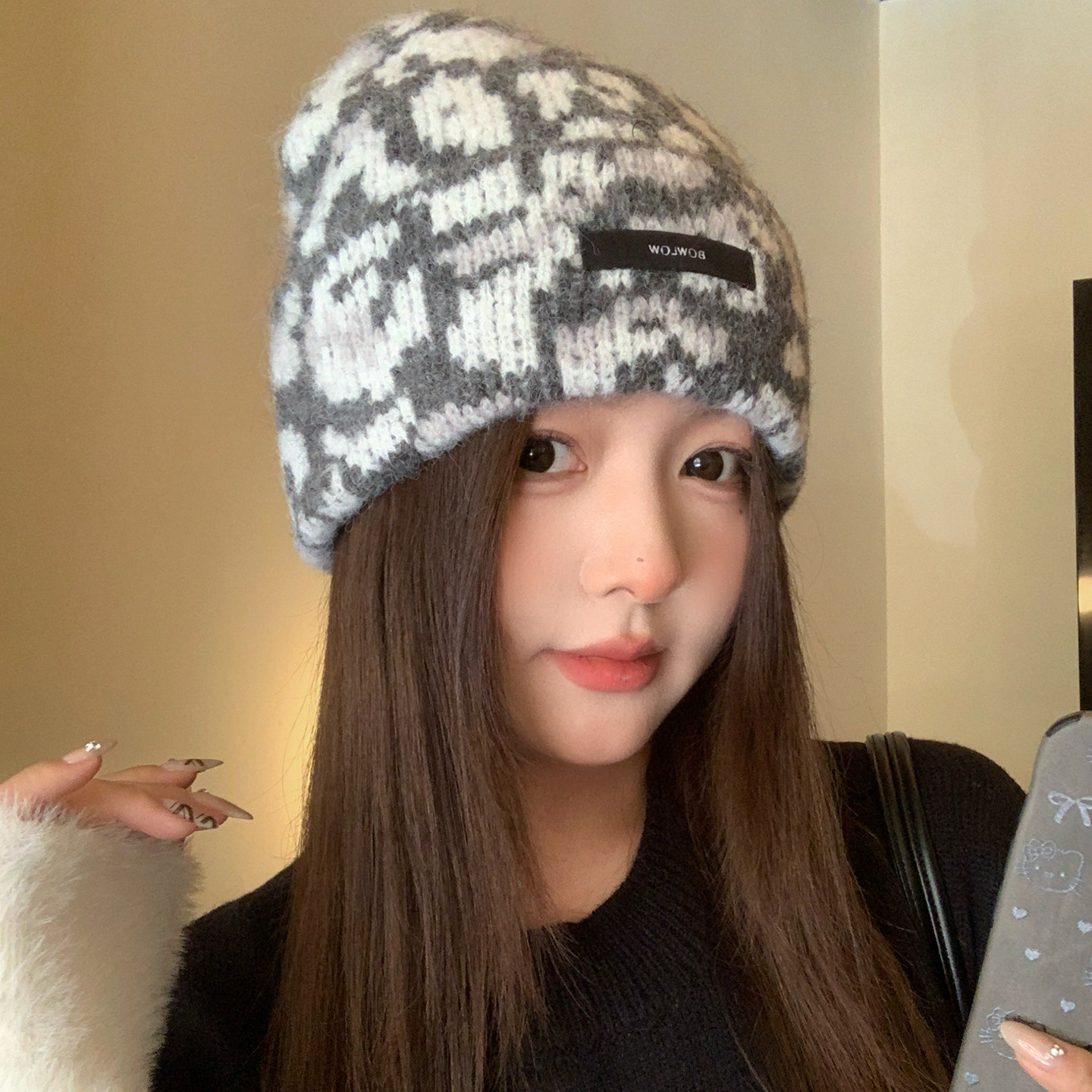 复古豹纹毛线帽子女2025秋冬季新款显脸小保暖针织帽大头围包头帽