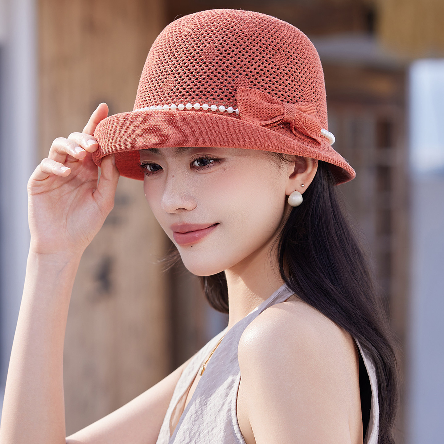 气质优雅渔夫帽子女款2026春夏季新款透气防晒遮阳宽檐盆帽显脸小