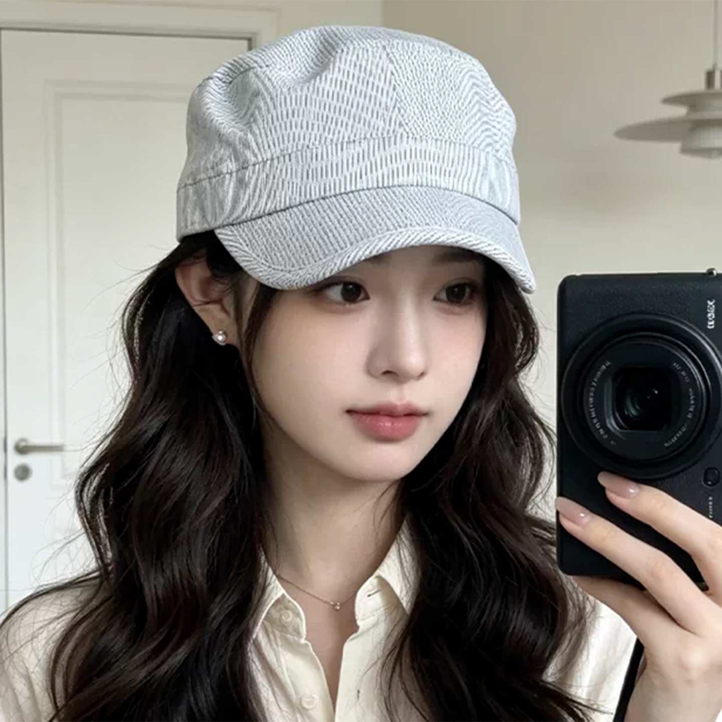 夏季条纹防晒显脸小鸭舌帽女款