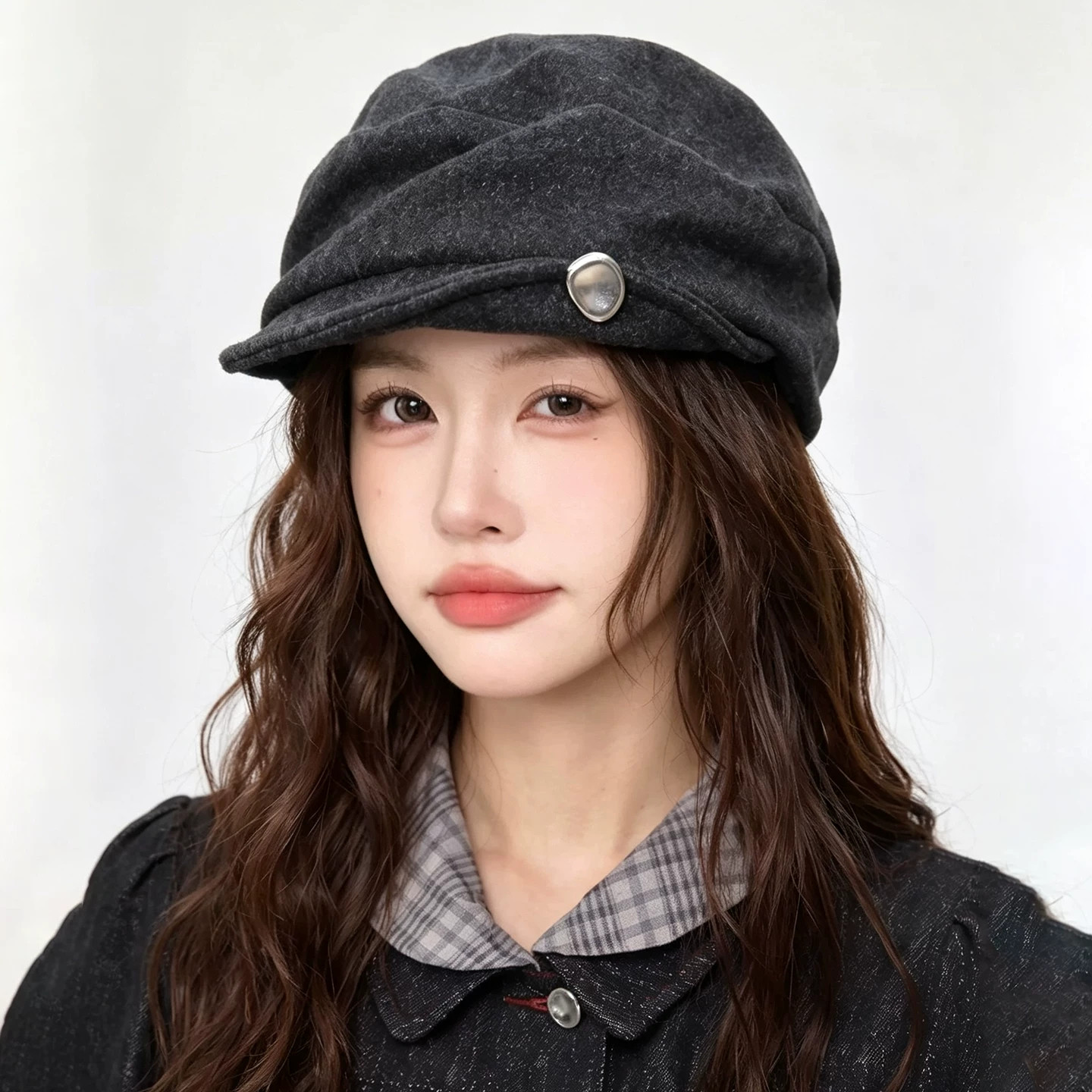 韩版复古褶皱贝雷帽女显脸小