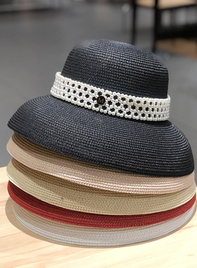 韩国shin珍珠草编渔夫帽子女夏季遮阳草帽谢谢时尚出游防晒盆帽潮