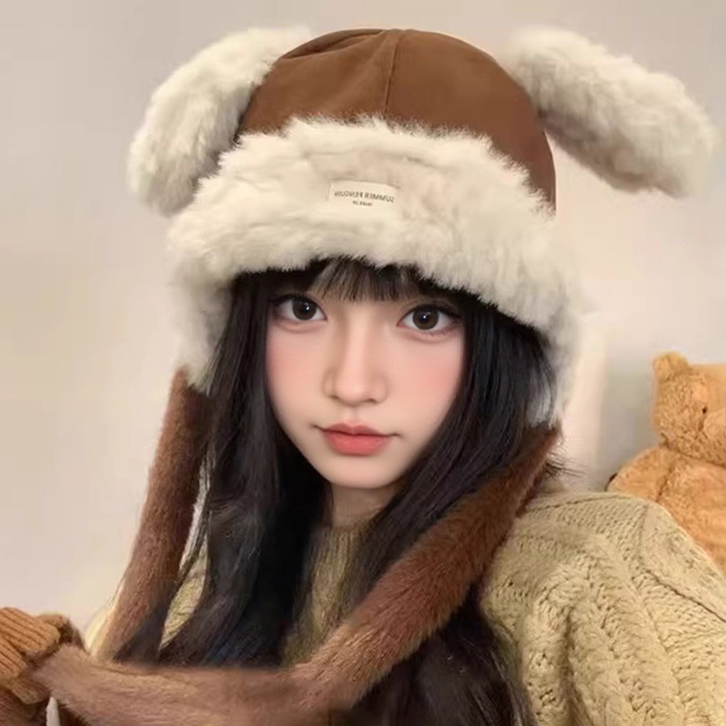 可爱兔子耳朵麂皮绒毛绒绒护耳帽子女2025冬季新款加厚保暖雷锋帽,服饰配件/皮带/帽子/围巾,帽子,淘宝优惠券,粉丝福利购,淘宝优惠卷