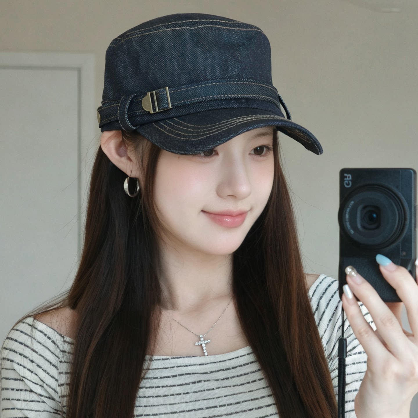 韩版复古牛仔宽檐显脸小马术帽