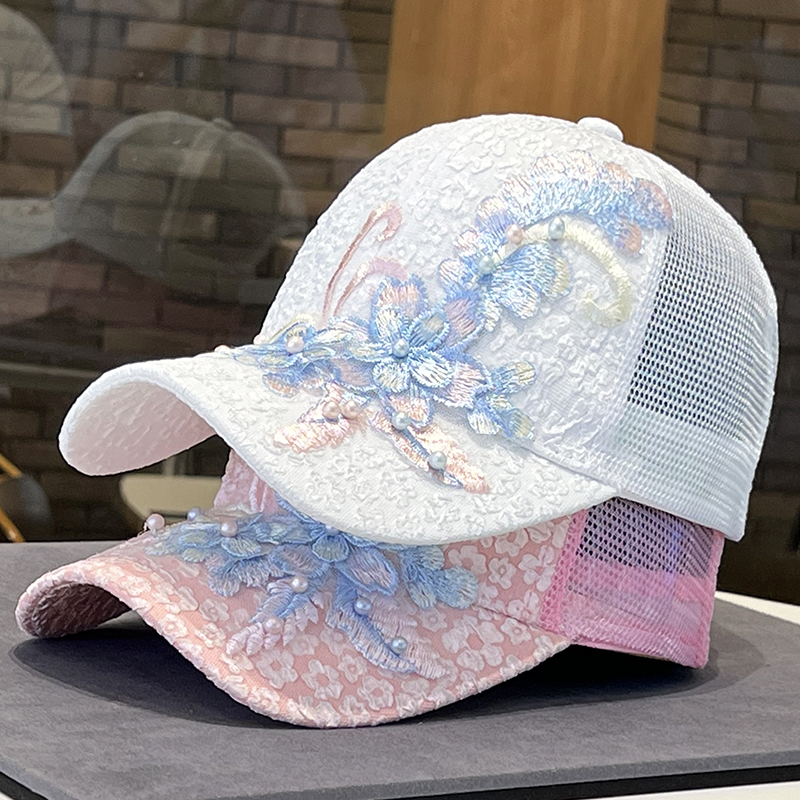 帽子女款2025新款棒球帽夏季遮阳帽大花朵网帽日系防晒百搭鸭舌帽