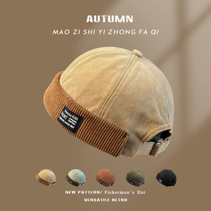 灯芯绒复古瓜皮帽男春秋季嘻哈雅痞街头帽子女款洋气潮牌地主帽