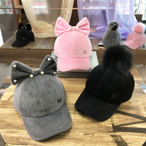 秋冬保暖毛绒M标鸭舌帽女百搭