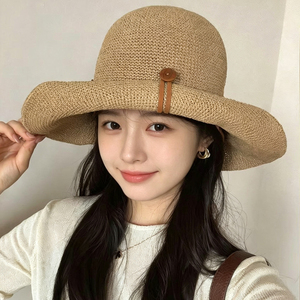 高品质度假风大檐帽子女可折叠夏季新款遮阳帽防晒帽沙滩海边草帽