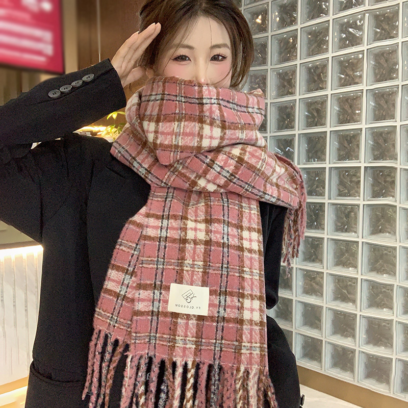 2025年秋冬季新款格纹流苏围巾女加厚保暖仿羊绒韩版时尚百搭围脖