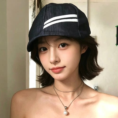 日系条纹夏季大头围透气前进帽女