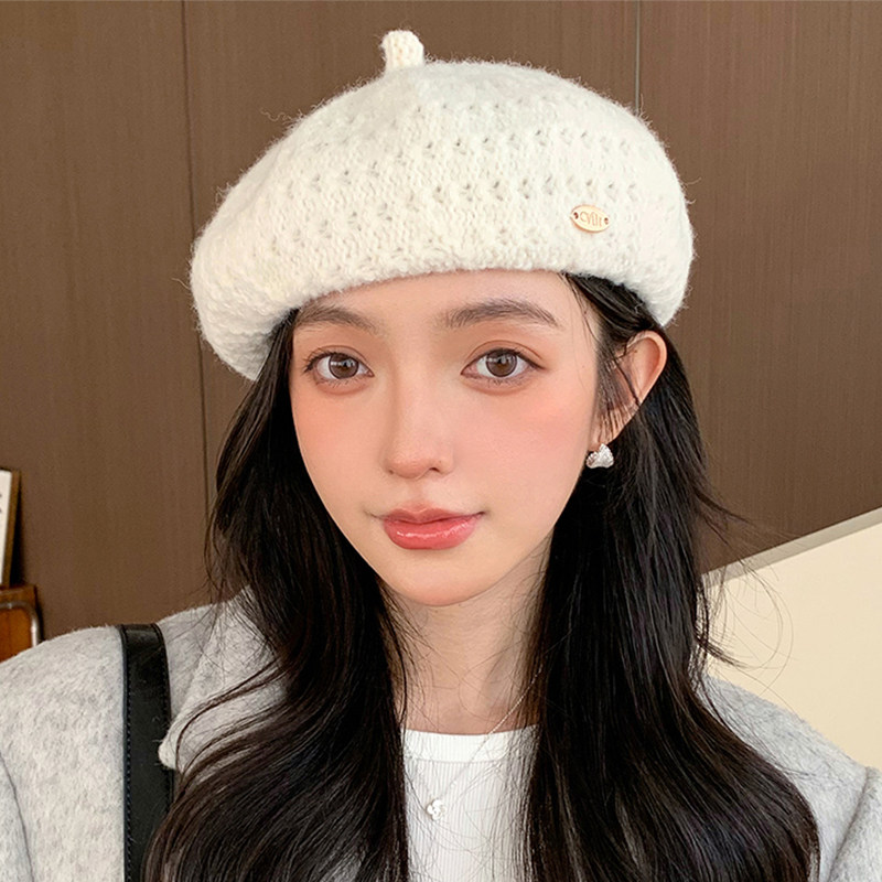 韩版素颜百搭显脸小针织贝雷帽