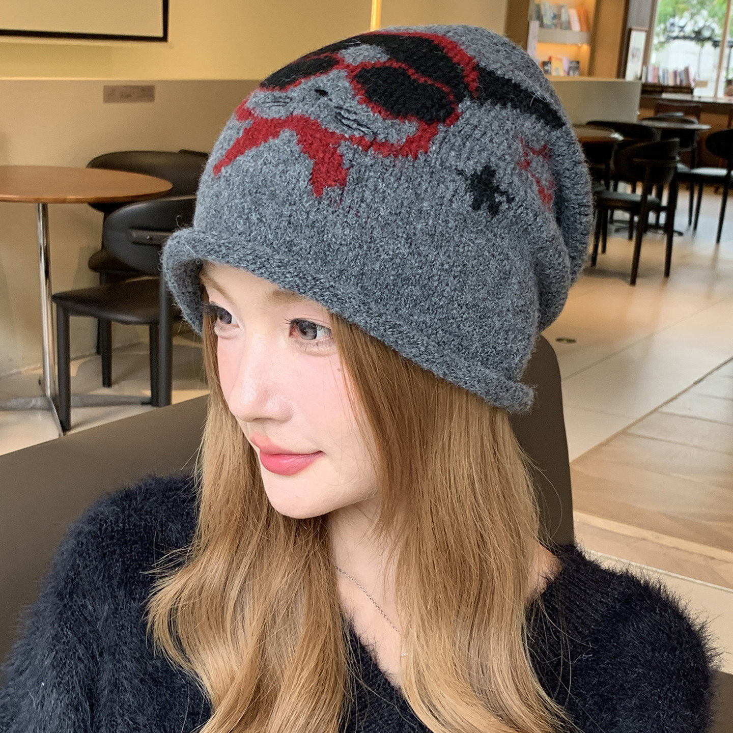 秋冬保暖护耳小猫针织堆堆帽女