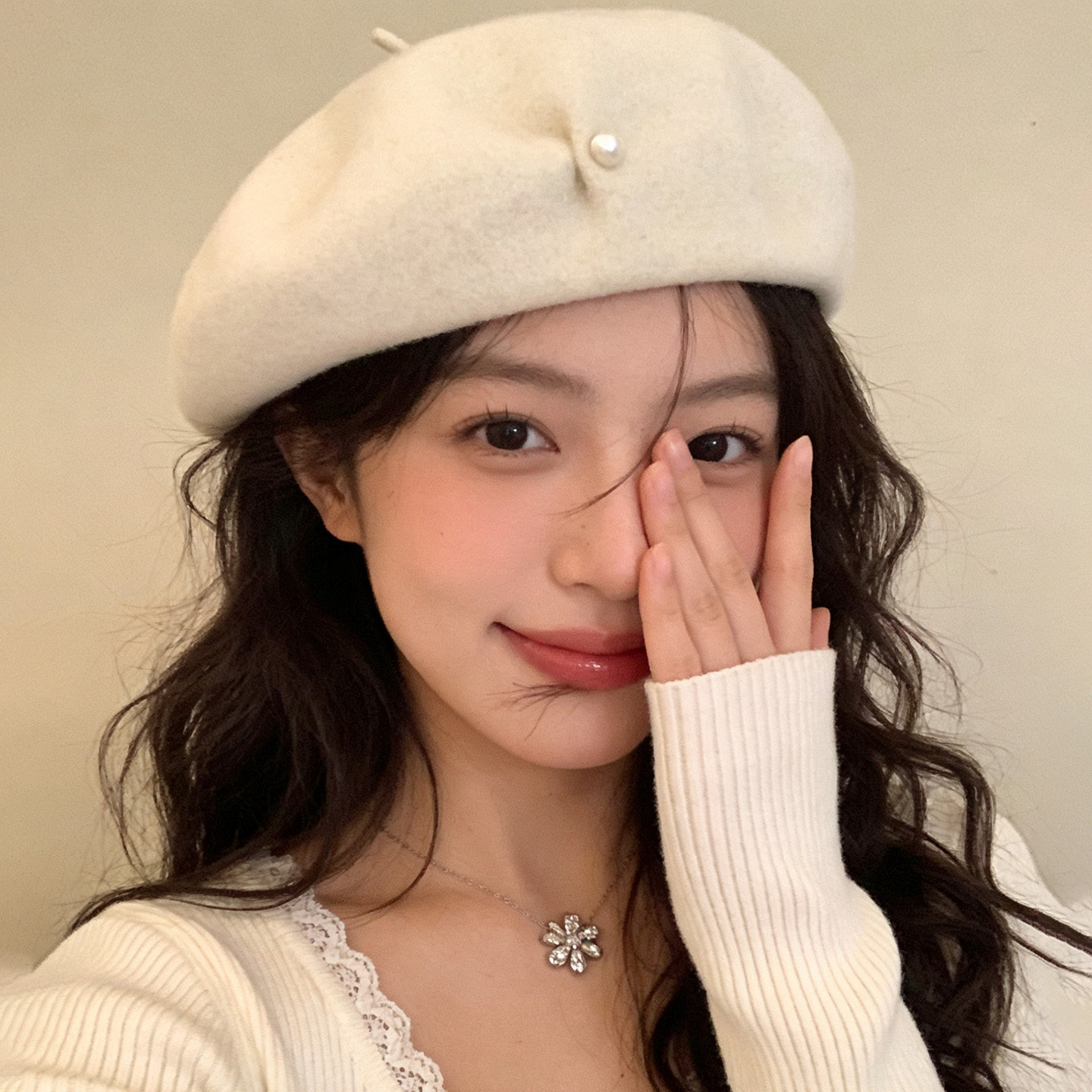 韩版气质优雅显脸小羊毛呢贝雷帽子女2025秋冬季新款珍珠画家帽潮