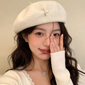 珍珠千金风洋气报童帽 新款 气质优雅羊毛呢贝雷帽子女款 2026春秋季