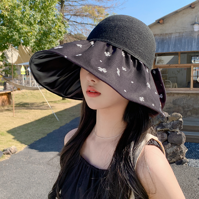 黑胶防晒帽子女夏季大檐遮阳显脸小防紫外线盆帽时尚百搭渔夫帽潮