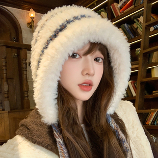毛绒绒显脸小秋冬季大头围防寒保暖针织帽子女护耳雷锋帽毛线帽潮