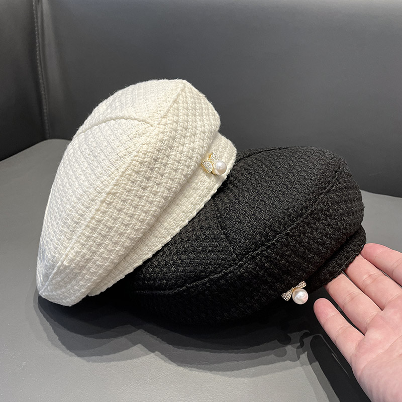 贝雷帽逛街甜美女春夏季珍珠水钻