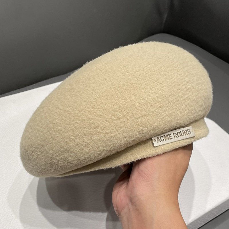 日系羊毛呢小标贝雷帽子女秋冬季网红韩版百搭气质显脸小画家帽潮