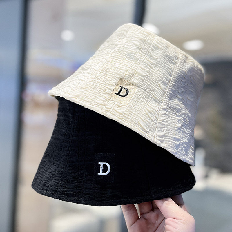 韩版ins褶皱刺绣d字母渔夫帽子女春秋百搭时尚网红显脸小水桶盆帽