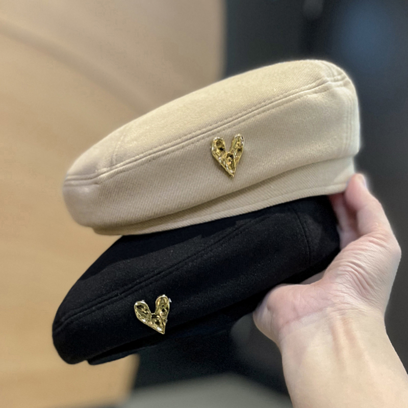 韩版ins爱心标贝雷帽子女春秋季百搭时尚复古休闲画家帽蓓蕾帽潮