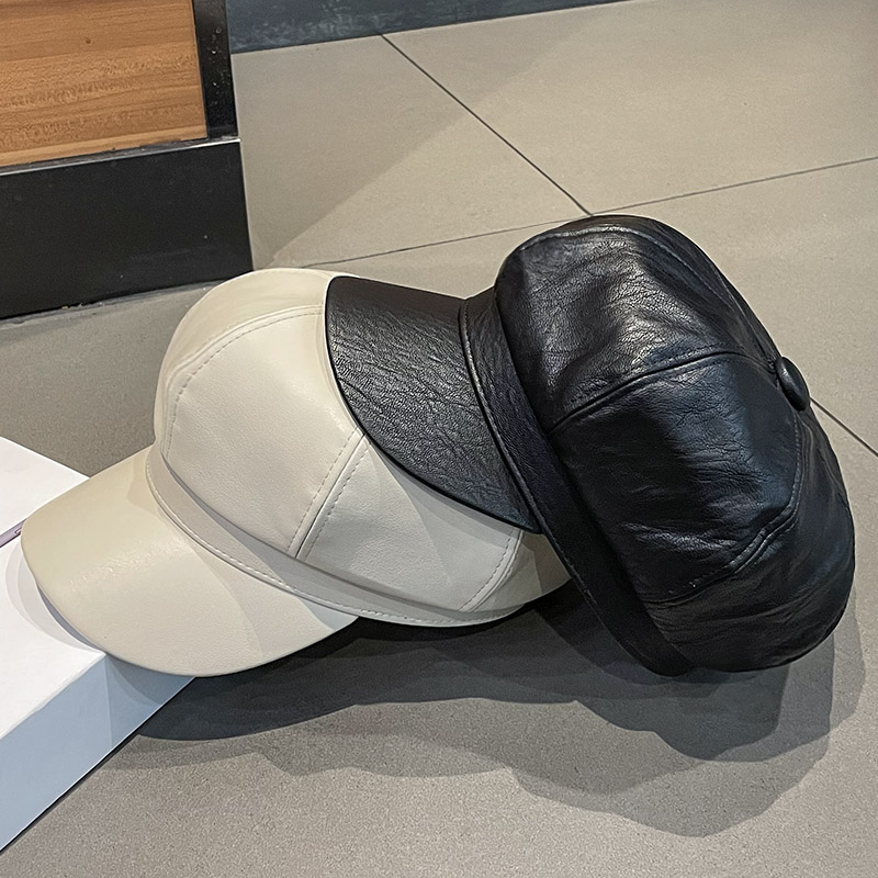 新品女士皮质贝雷帽子女秋冬季韩版时尚复古鸭舌帽文艺百搭画家帽